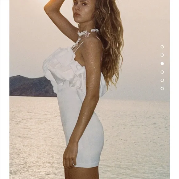 Bachelorette bridal luxurious white mini satin dress. - Picture 3 of 5